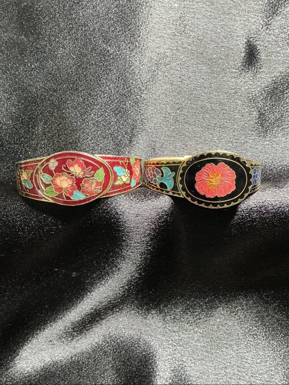 Vintage Floral Cloisonné Hinged Bangle Bracelets 2